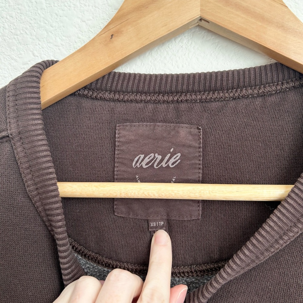 Aerie Brown Crewneck Oversized Pullover Sweatshirt - XS - Picture 3 of 5